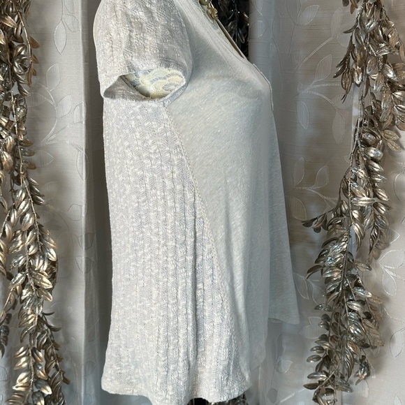 Anthropologie Tan Beige Sweater Knit Sleeve & Back Flowy Tee Shirt Women’s Small - Picture 4 of 11